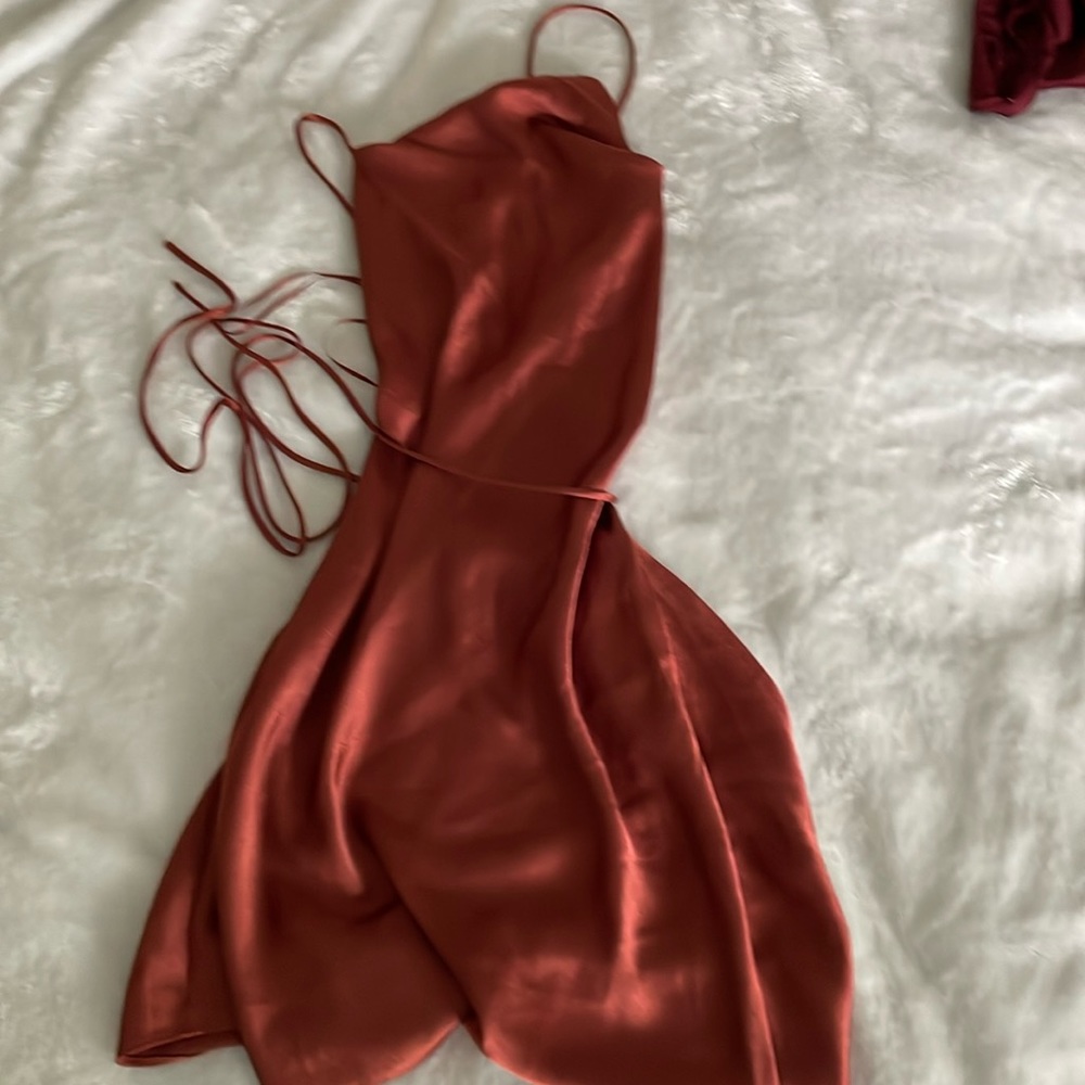 Victoria + Sophia copper red shine dress